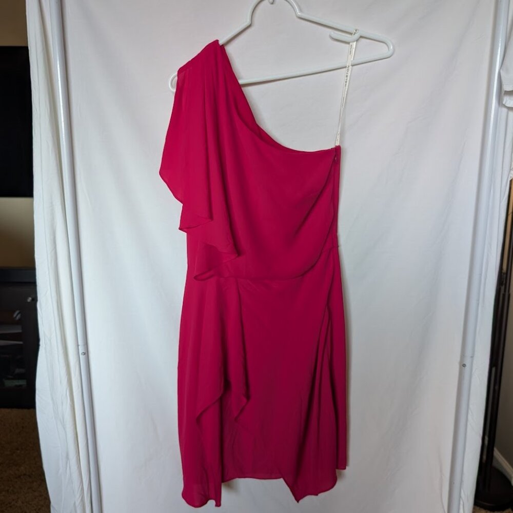 Halston Heritage One-Shoulder Fuchsia Pink Dress – Size 0